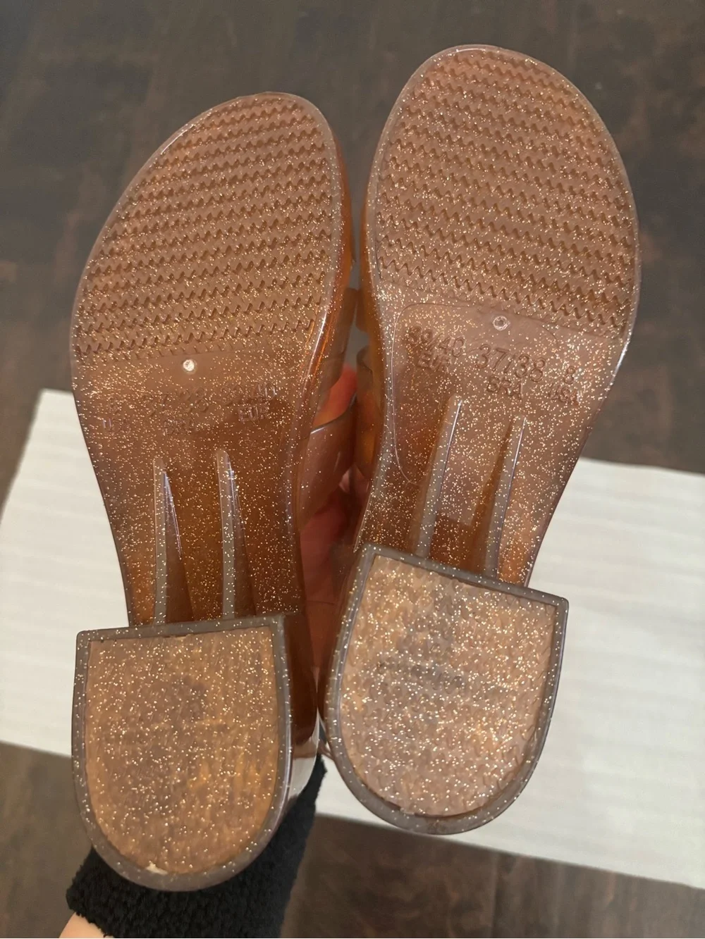 Urban Outfitters Tan Glitter Jelly Block Heel Sandals